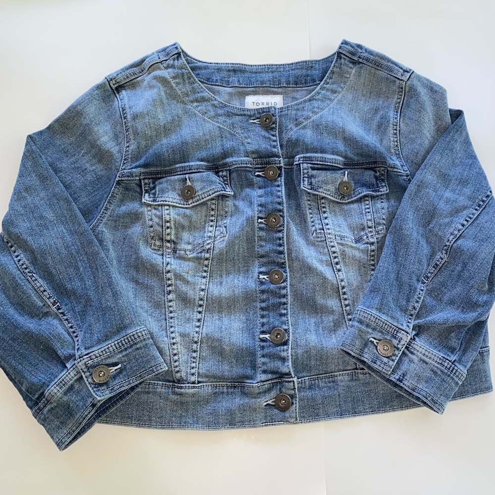 Torrid Collarless Cropped Denim Jacket